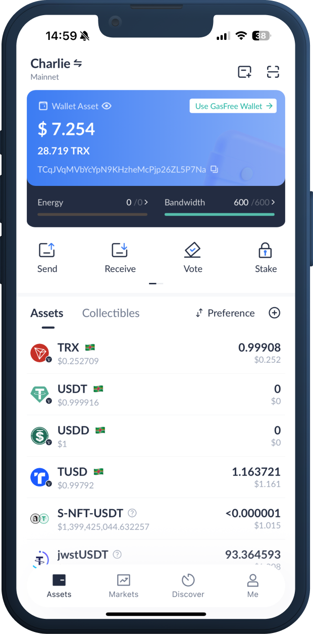 Tronlink ton wallet detail view